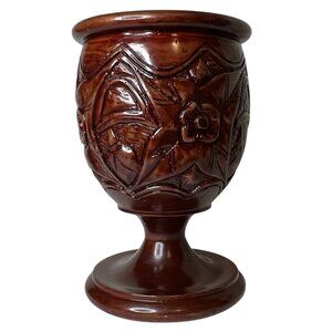Unique carved wood floral motif wooden pedestal planter